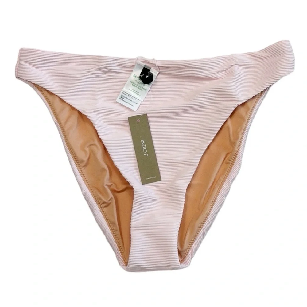 J. Crew‎ Ribbed High Rise Cheeky Bikini Bottom Women's M Pink New BE808